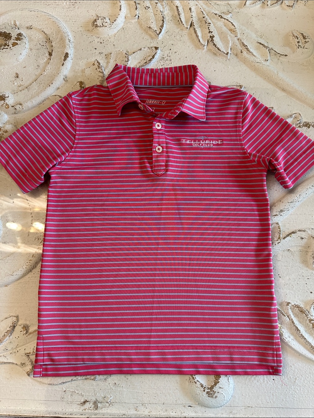 Johnnie-O Kids' Pink Stripe Polo Shirt Size 7